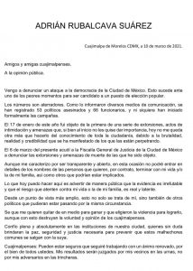 Denuncia amenazas Adrián Rubalcava, alcalde de Cuajimalpa