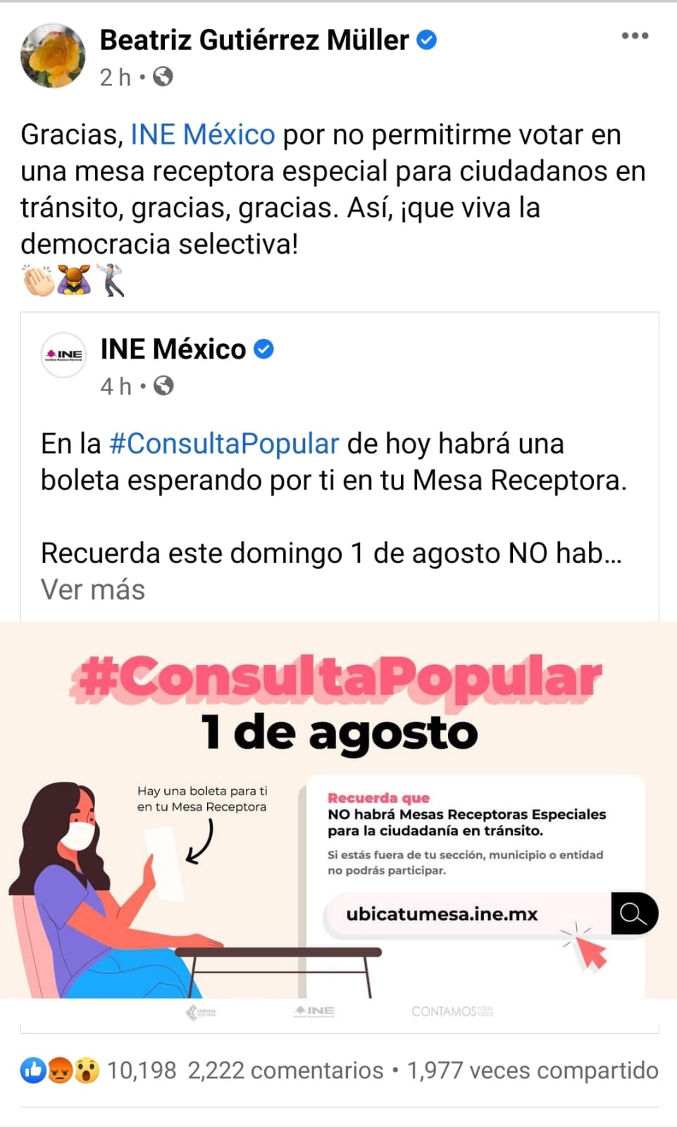 Beatriz Gutiérrez acusa al INE “Democracia Selectiva”