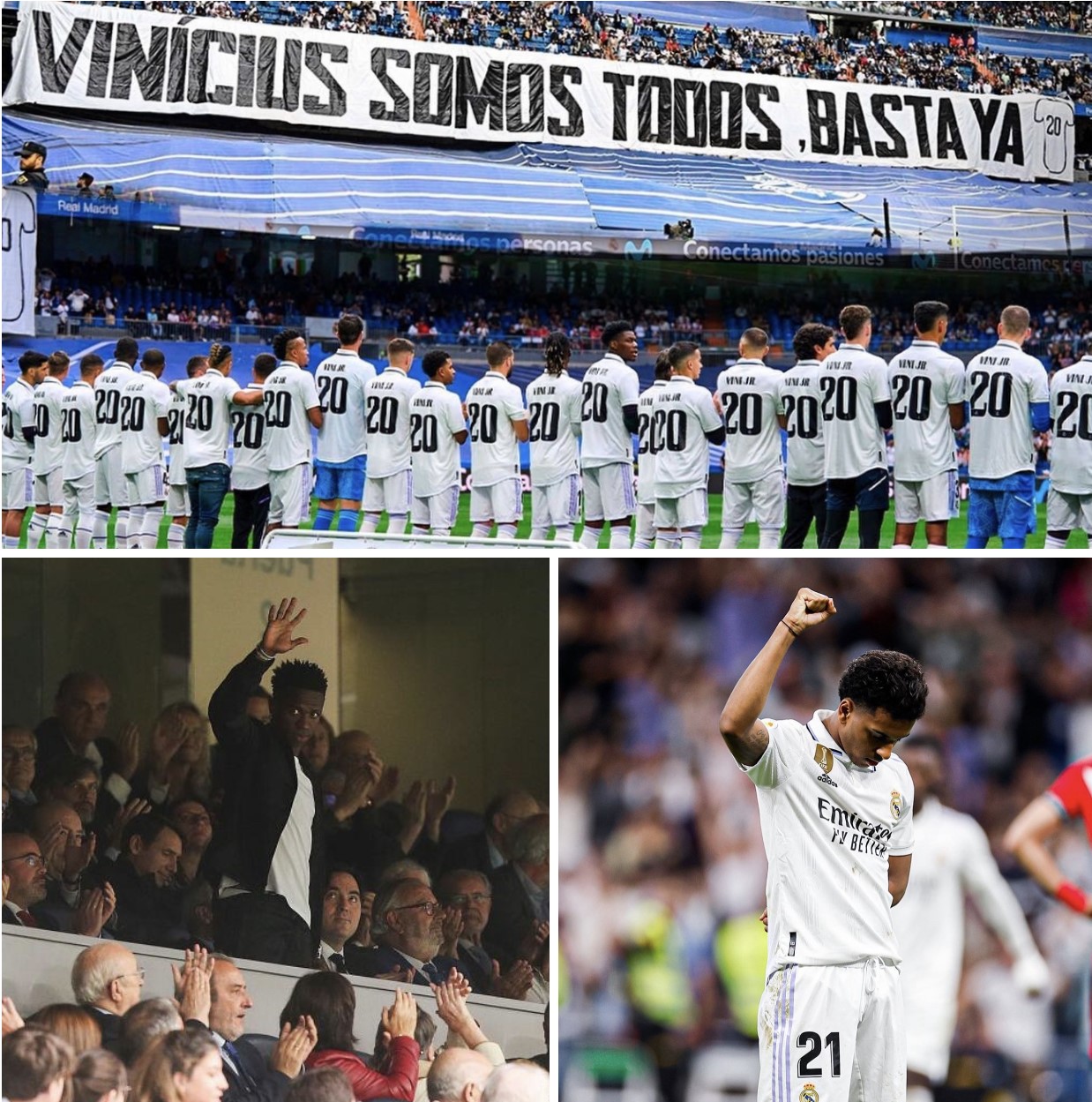 Una pancarta en gradas y playeras del brasileño portadas por sus compañeros fueron el claro mensaje hacia su jugador contra el racismo